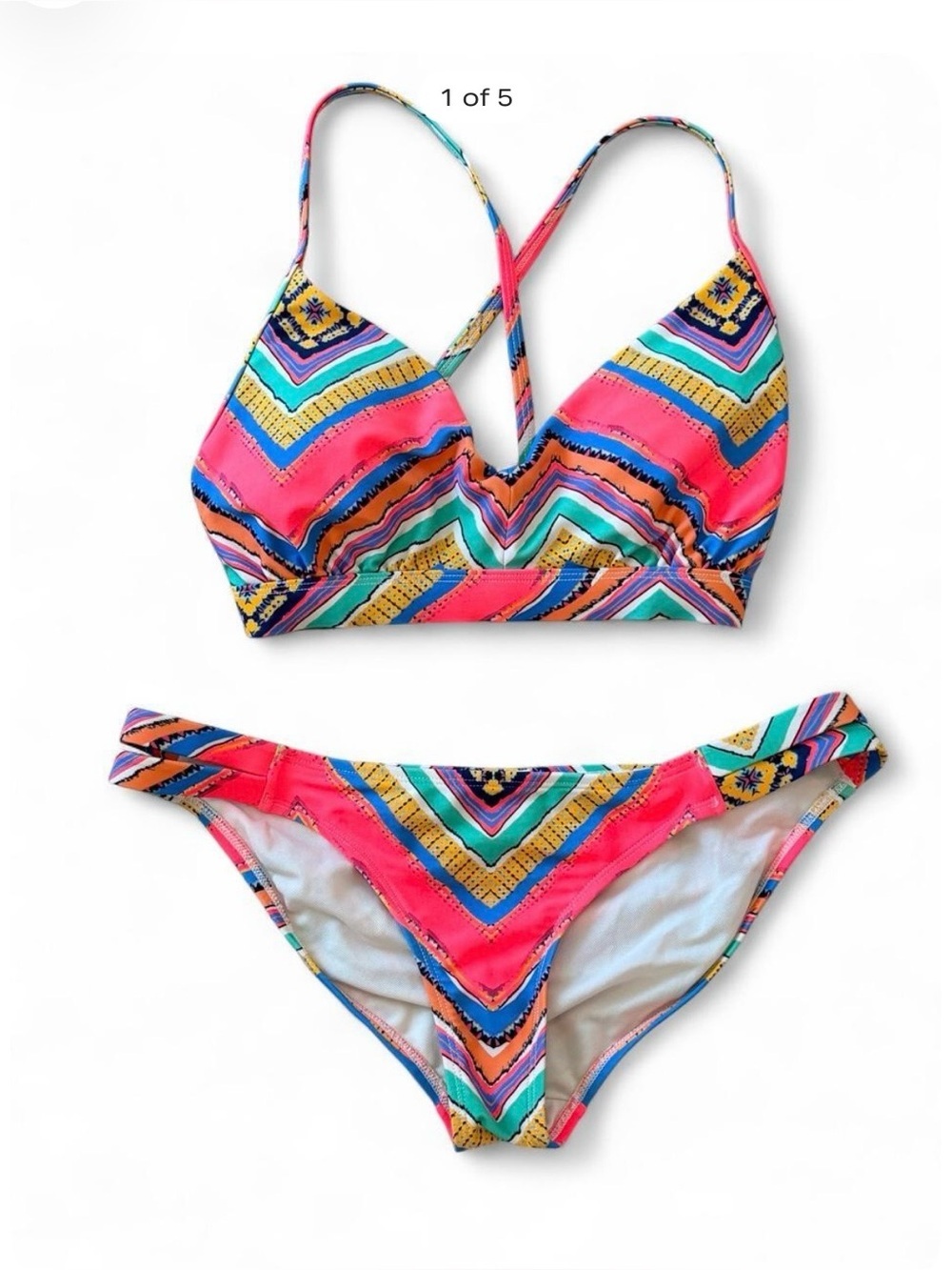 Eidon Multicolor Geometric Bikini Set Strappy Bralette Swimsuit DD cup